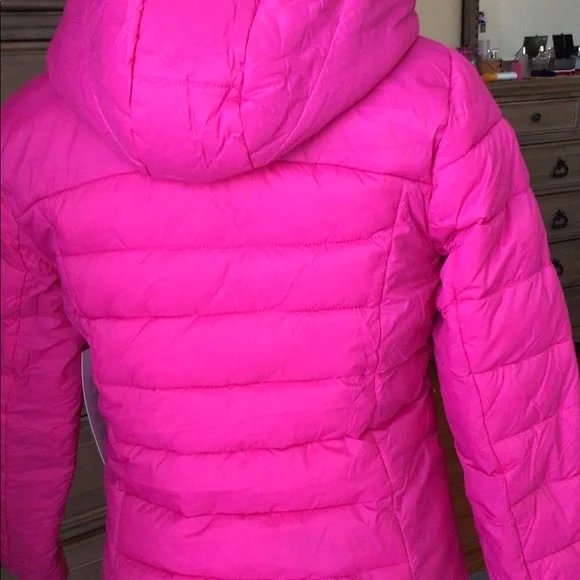 Spider girls hot pink puffer light weight hooded coat